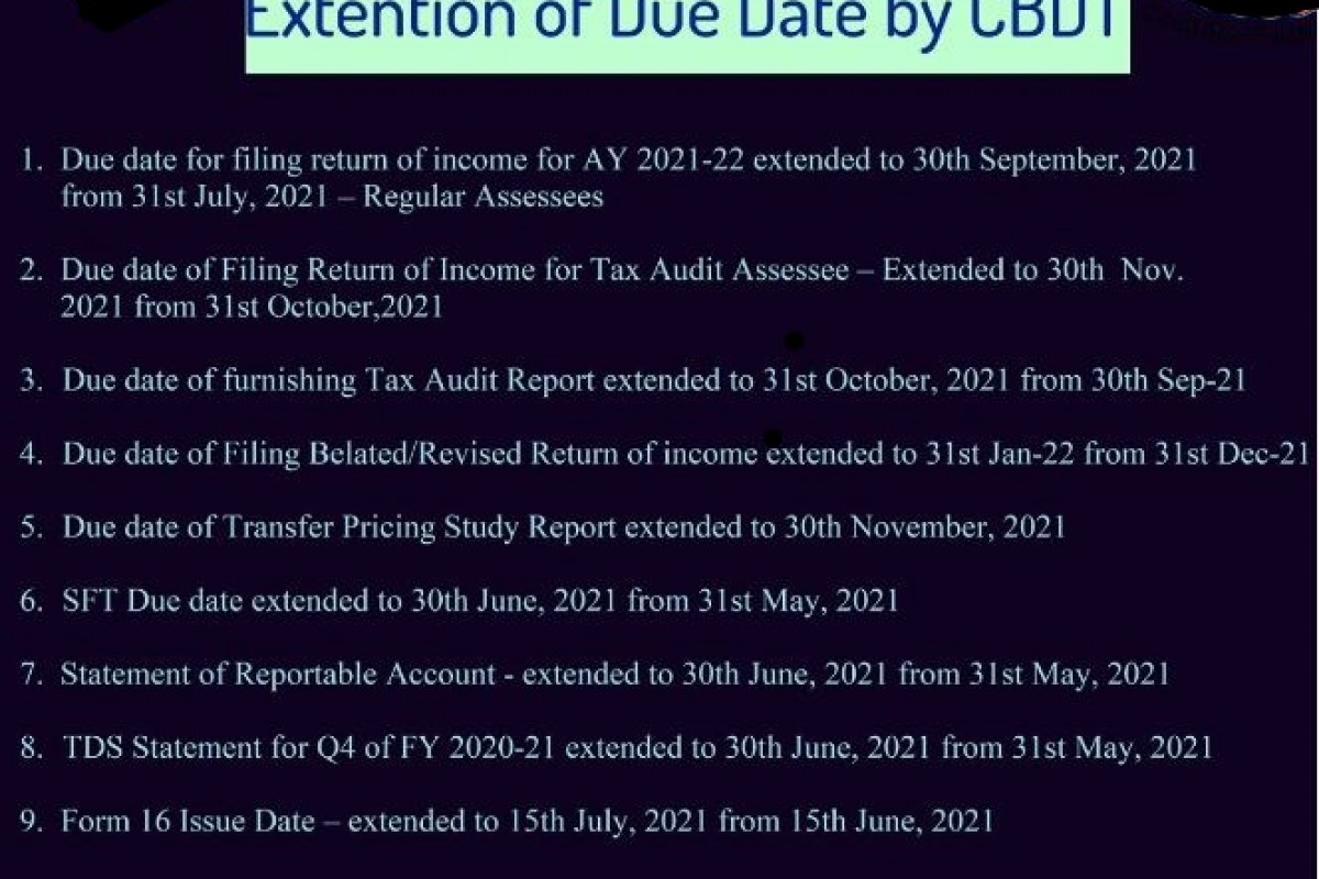 Due Date Extended beyond May 2021 by Income Tax (CBDT)