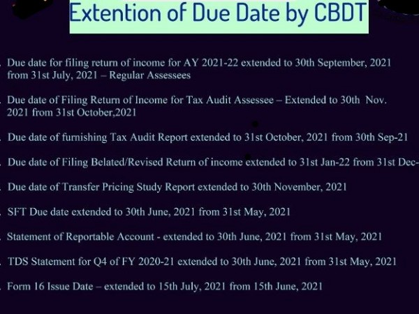 Due Date Extended beyond May 2021 by Income Tax (CBDT)